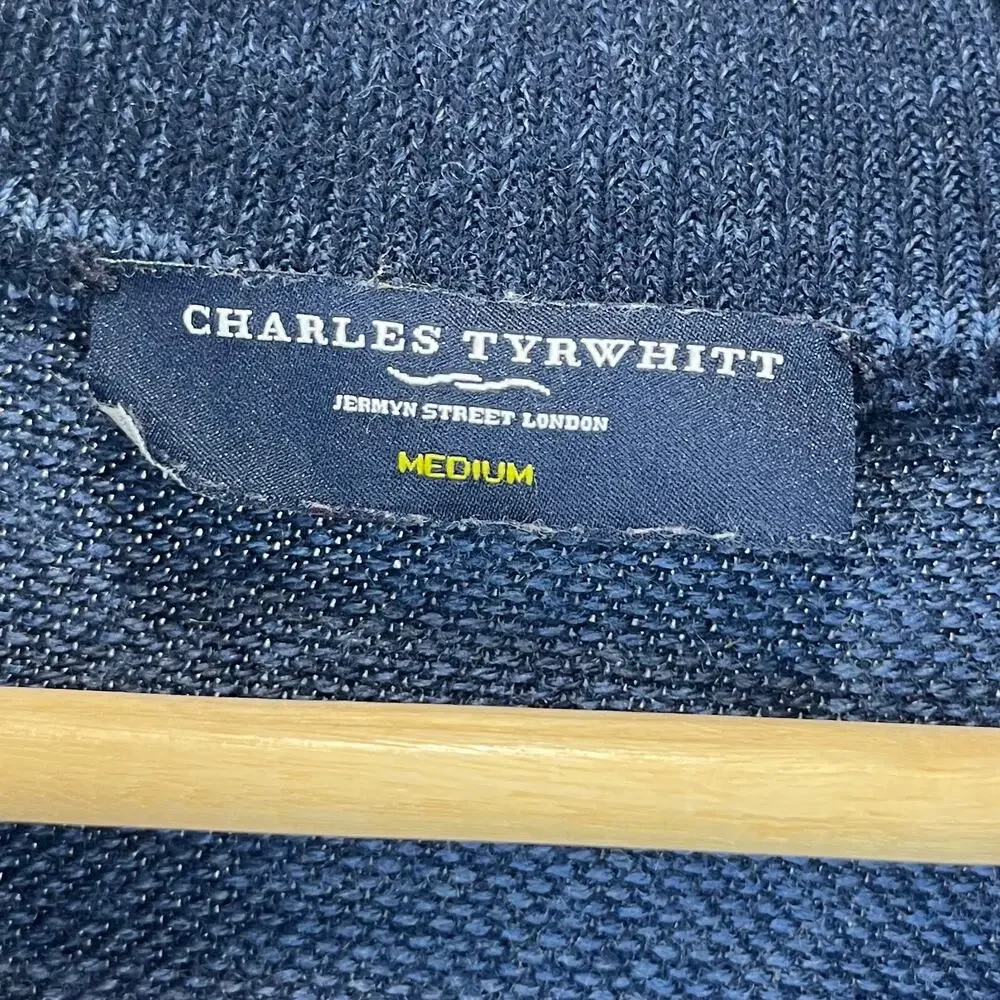 CHARLES TYRWHITT Extra Fine Merino Wool 1/4 Zip Pullover Sweater Blue Size M